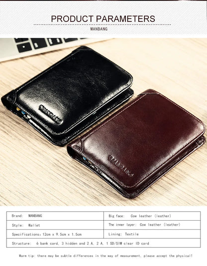 ManBang Classic Style Wallet Genuine Leather Men Wallets Short Male Purse Card Holder Wallet Men Fashion High Quality