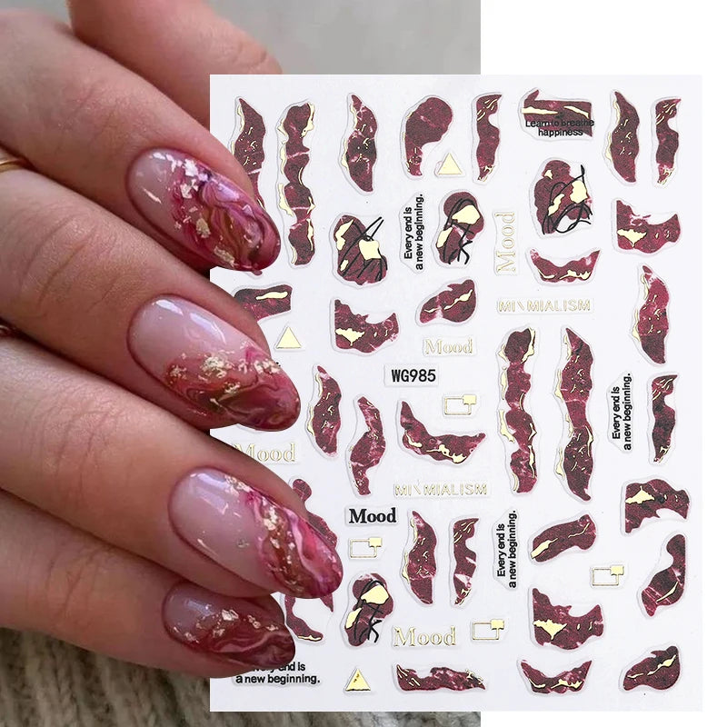 1PCS Marbled Nail Sticker 3D Abstract Lines Sticker Nail Art Supplies Nail Decals Y2K Laser Butterfly Ladies Nail Art Decoration