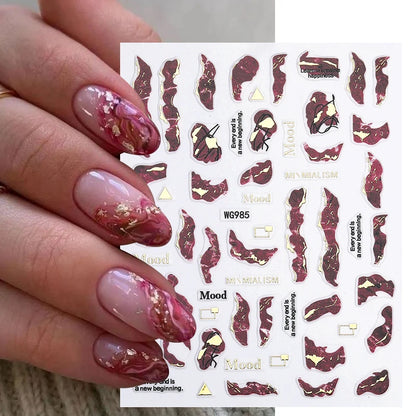 1PCS Marbled Nail Sticker 3D Abstract Lines Sticker Nail Art Supplies Nail Decals Y2K Laser Butterfly Ladies Nail Art Decoration