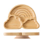 Baby Wooden Tableware Set Wooden Handle Fork Spoon Could Bamboo Wooden Plate Bowl Silicone Suction for Children Feeding Supplies