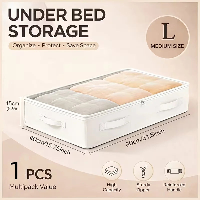 1/3 White Under-Bed Storage Box, Foldable Laundry Organizer with Durable Transparent Window, Under-Bed Style Storage Solution