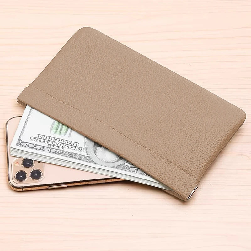 Self-Closing Artificial Leather Long Wallet Passport Driver's License ID Holder Headphone Data Cable Storage Cash Pouch