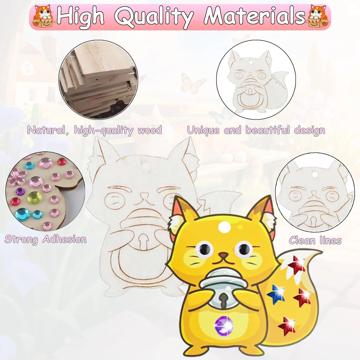 290PCS Wooden Cat Painting DIY Handcraft Kit Creative Decoration Artwork Craft Set Ideal for Drawing & Handmade Gifts