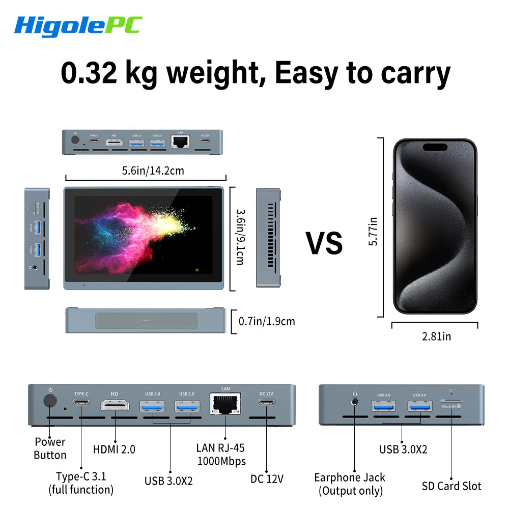 Higole Gole 2 Pro 5.5'' Mini PC Intel N5095 Windows 11 WiFi5 8/16 128/256G 2500mAh Screen Tablet Laptop Desktop PC Mini Computer
