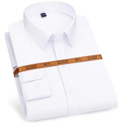 New Men's Solid Color Business Shirt Formal Fashion Thin Classic Basic Casual Slim White Long Sleeve Social Shirt Men Clothes