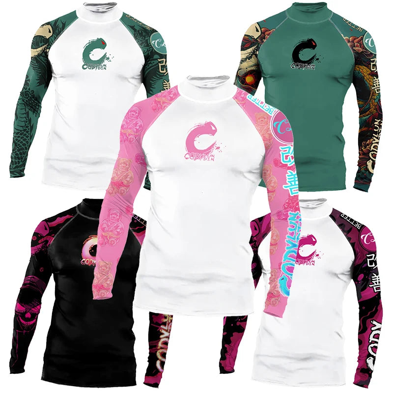 Mock Neck Hot MMA No Gi Rashguard Jiu Jitsu T-shirt+Pants Boxing Jerseys Set BJJ Muay Thai Shorts Compression Legging Sportsuit