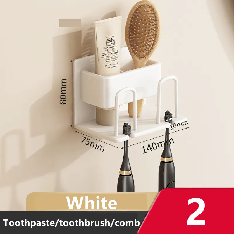 Wall Mounted Toothbrush Holder Aluminium Alloy Toothpaste Rack Bathroom Household Space Saving No Punching Bathroom Accessories