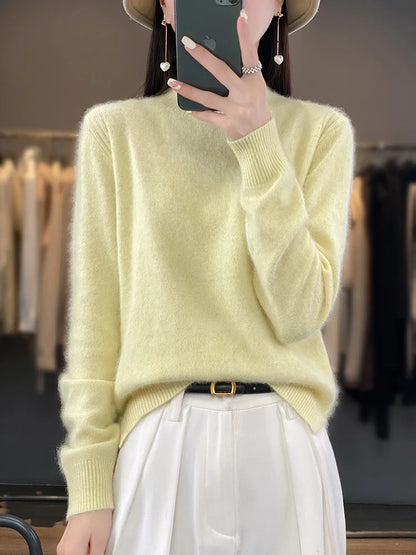 100% Mink Cashmere Sweater Women's Half High Collar Pullover Long Sleeve Cashmere Knitwear Fashion Autumn Winter Female Clothing