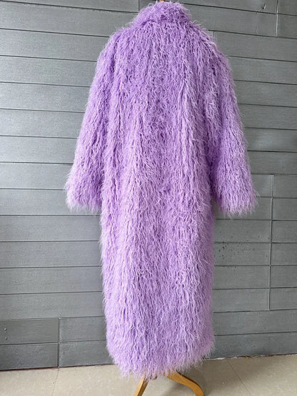 Women Faux Sheep Fur Long Coat Cardigan Thermal Loose Maxi Jackets Plush Coats Female Jacket Autumn Winter Furry Outerwear