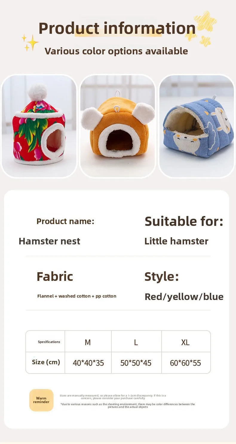 Winter Warm Hamster Nest Thickened Small Pet House Cute Cotton Bedding for Hamsters Birds Rabbits Squirrels Small Supplies