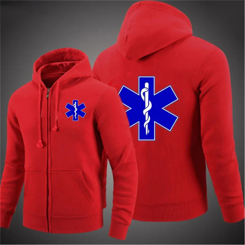 EMT emergency ambulance printing Men Hoodie woman Spring Autumn Coat Solid Color Zipper Fashion Pullover Sweatshirt Harajuku Top