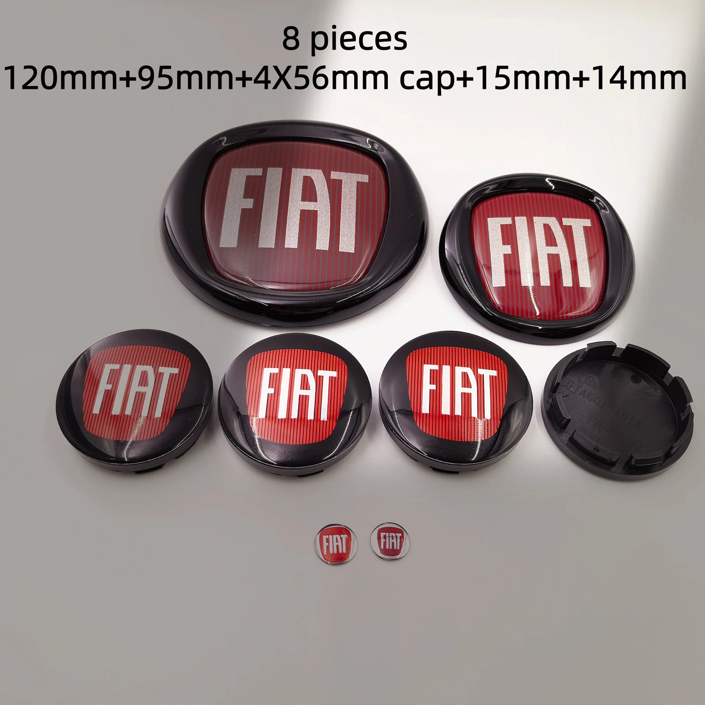 8pcs Fiat 500 Car Front Hood Emblem Rear Trunk Badge 95mm 120mm 12cm Wheel Center Logo Hub Cap 50mm 56mm 60mm 5cm 6cm