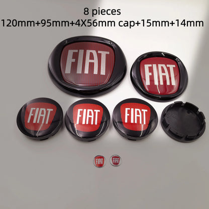 8pcs Fiat 500 Car Front Hood Emblem Rear Trunk Badge 95mm 120mm 12cm Wheel Center Logo Hub Cap 50mm 56mm 60mm 5cm 6cm