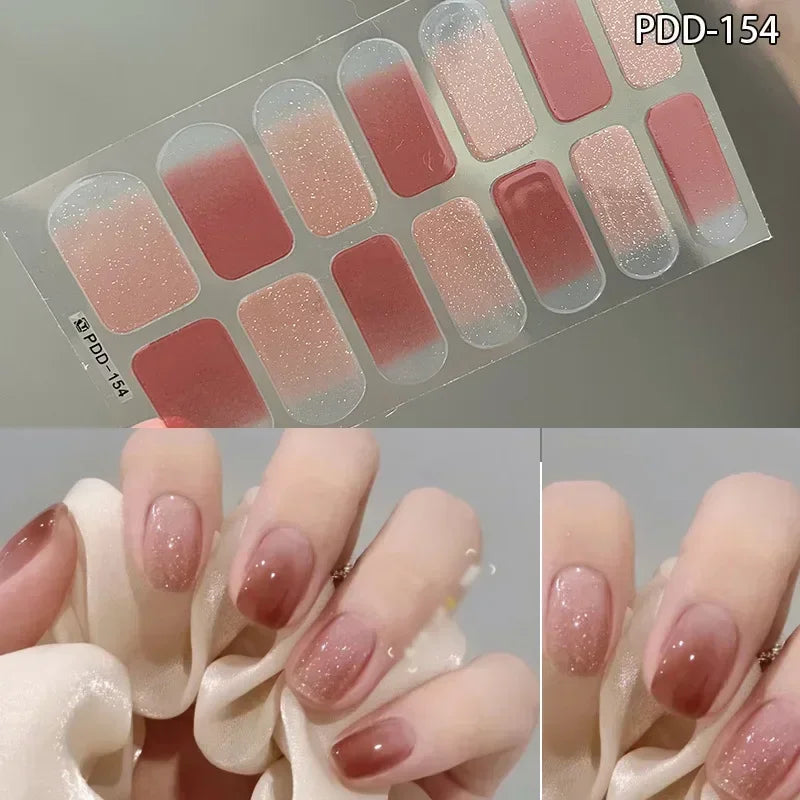 1PC Gel Nail Sticker Patch Slider Flower Gradient Color Back Glue Full Cover Waterproof Gel Nail Sticker UV Lamp Curing Manicur