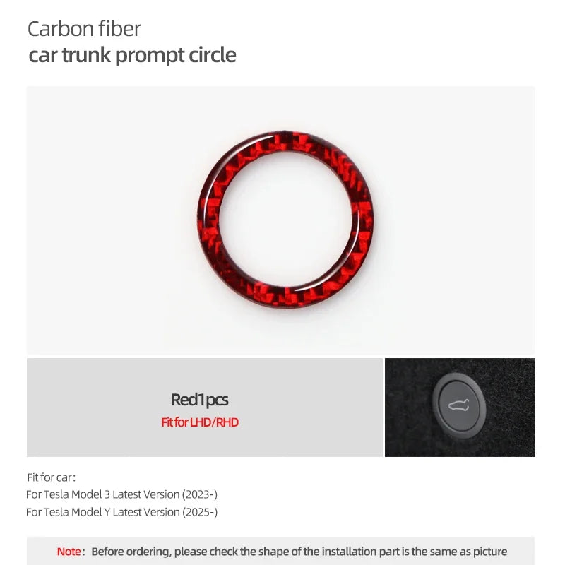 For Tesla 2019- Model 3 Highland 2024 Model Y Juniper Carbon Fiber Rear Trunk Switch Prompt Circle Trim Sticker Car Accessories