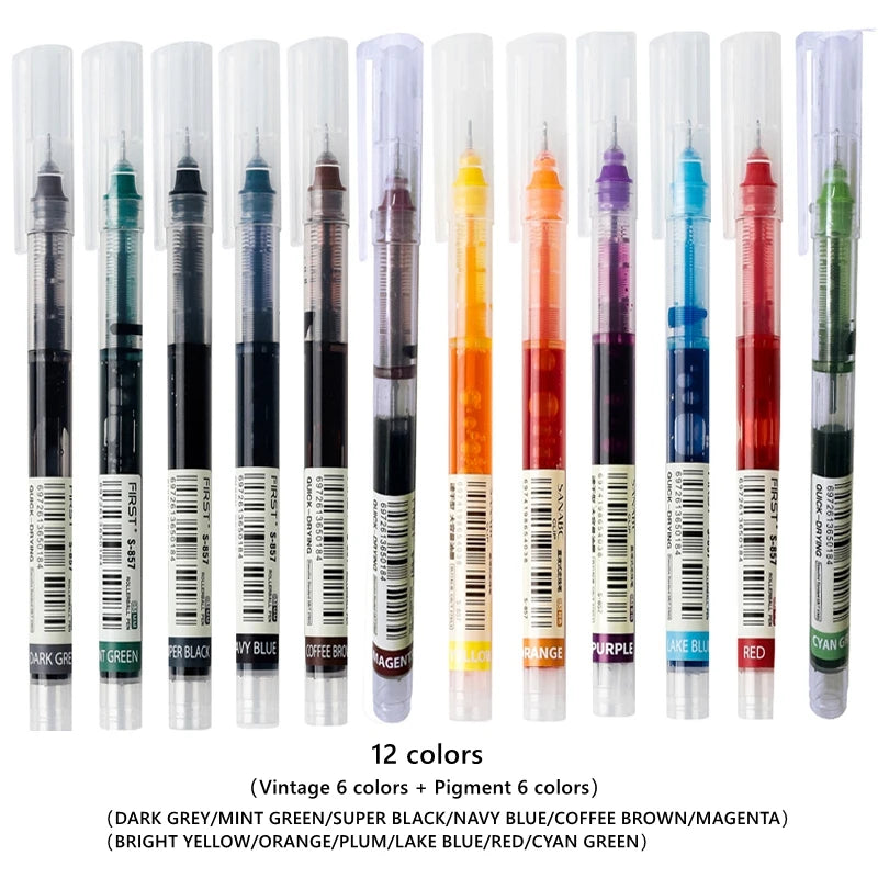 12 Color/set Student School Office Stationery Fine Nib Gel Pen Big Ink Capacity Ballpoint Pen Straight Liquid Rollerball Pen