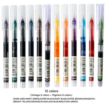 12 Color/set Student School Office Stationery Fine Nib Gel Pen Big Ink Capacity Ballpoint Pen Straight Liquid Rollerball Pen