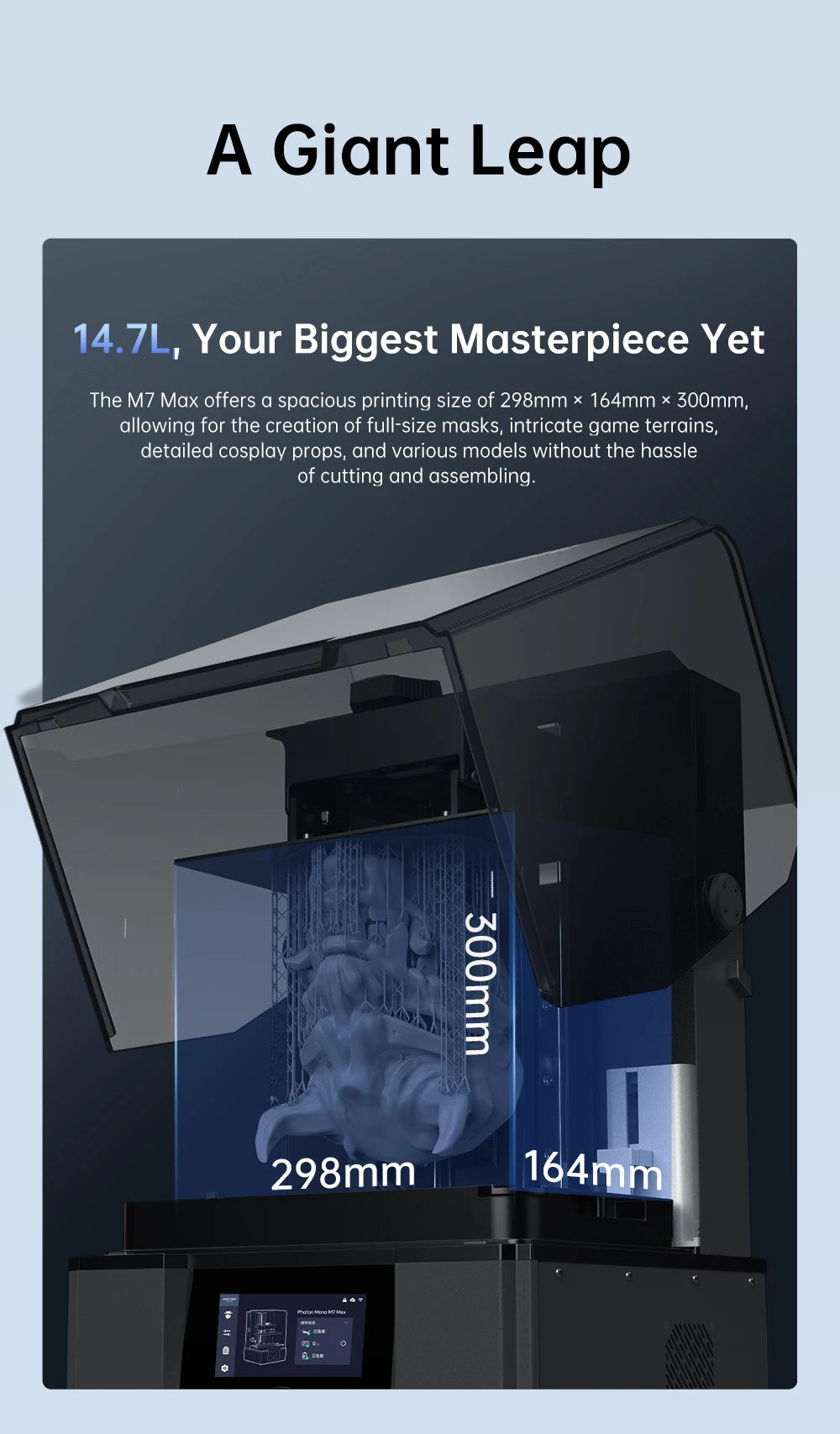 ANYCUBIC Photon Mono M7 Max 14.7L Ultra-Large Print Volume UV Resin 3D Printer Printing Size 298x168x300mm
