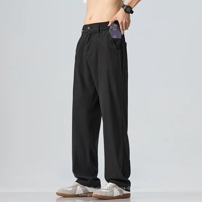 Summer Lyocell Fabric Ultra-thin Trousers Men's Loose Straight Cool Breathable Daily Sports Blue Casual Trousers Fashion Korean