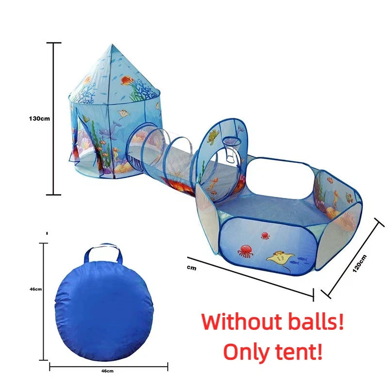 3 in 1 Integrated Play Set Consists of a Playhouse Tent Crawling Tunnel and Ball Pit It Adopts Foldable Lightweight Fabric