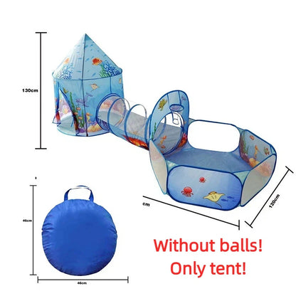 3 in 1 Integrated Play Set Consists of a Playhouse Tent Crawling Tunnel and Ball Pit It Adopts Foldable Lightweight Fabric