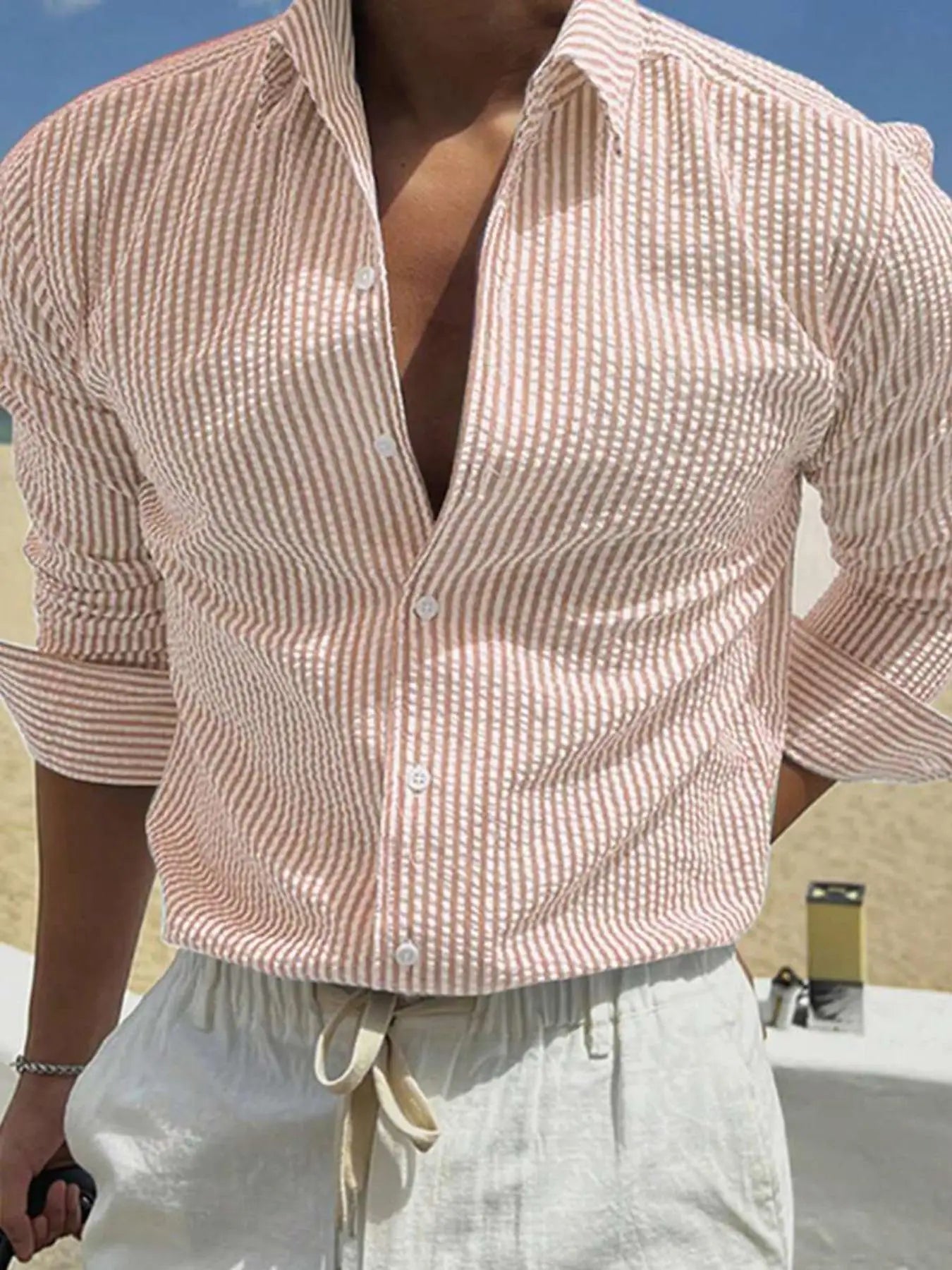 Men's Long Sleeve Striped Shirt with Loose Fit Stylish Comfortable Casual Wear for All Seasons Ideal for Outdoor Activities