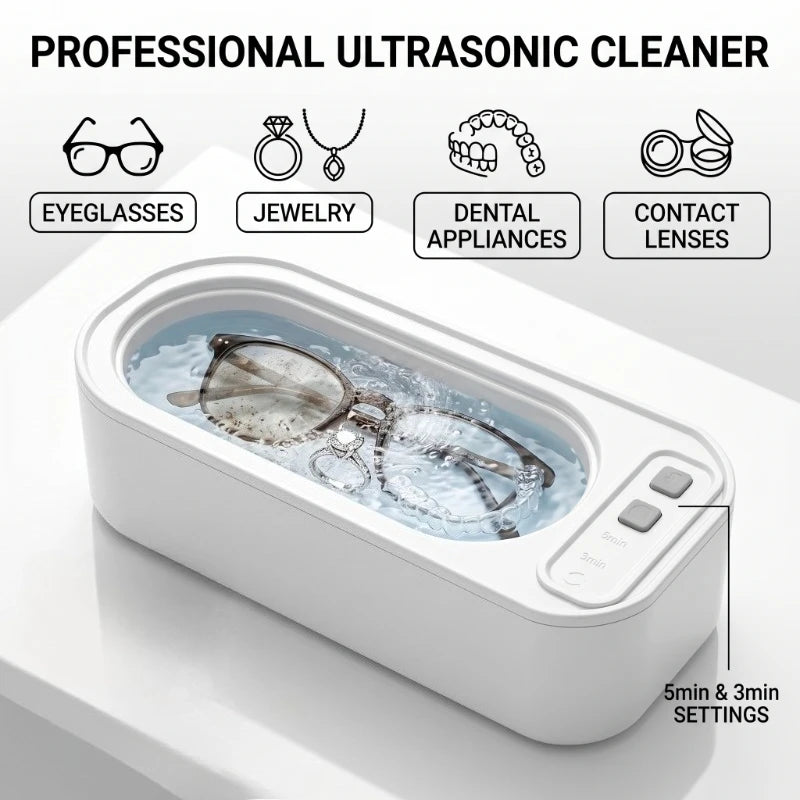 Portable Ultrasonic Cleaning Machine Multifunctional Household Ultrasonic Cleaner for Glasses Jewelry Dentures Braces