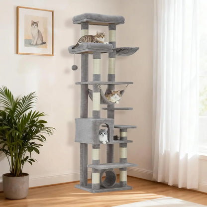 Garvee 188cm Extra Tall Multilevel Cat Tree Tower, Indoor Large Cat Climbing Activity Center with Cat Condos, Sisal Scratching Posts & Soft Hammock for Kittens and Adult Cats