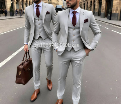 Men's 3 Piece Suit Yellow  Slim Fit Elegant Casual Business Office 3pcs