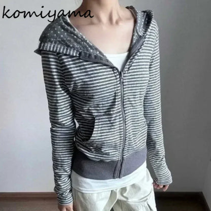 Hooded Stripe Hoodie Zipper Long Sleeve Sudaderas De Mujer Y2k Harajuku Clothes Woman Clothing Subculture Autumn Pulls Femmes