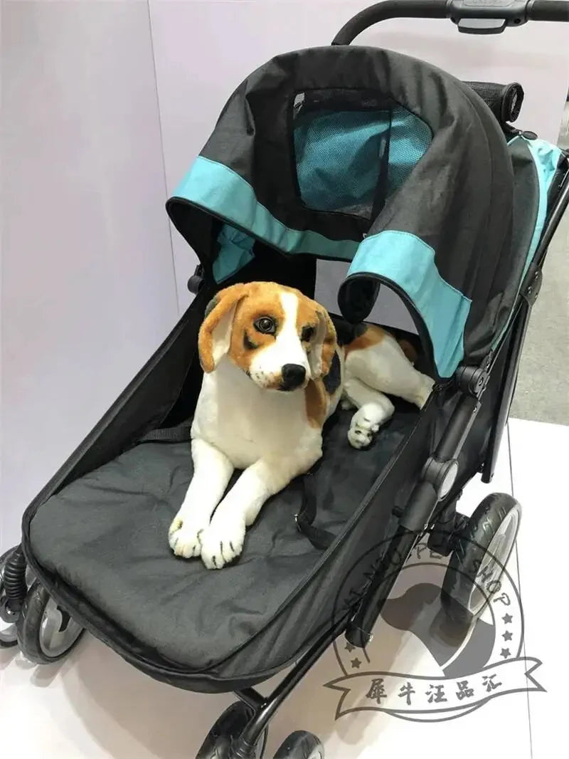 Portable Golden Retriever Large Dog Pet Stroller Cart Simple 4-wheel Foldable Large Capacity Stroller Outdoor Travel Pet Trolley