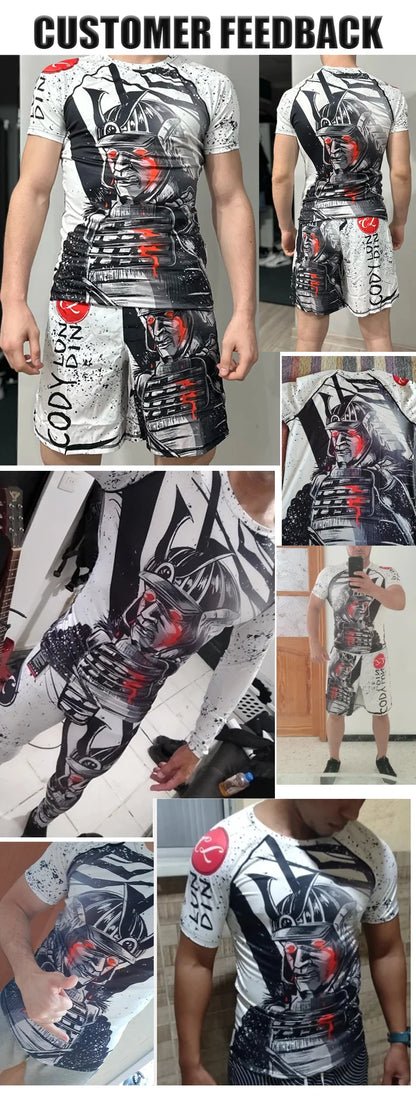 Cody Lundin New Designs Customized Short Sleeves Polyester Stretchy Rash Guards Shorts MMA BJJ Sets With Rubber Waistband