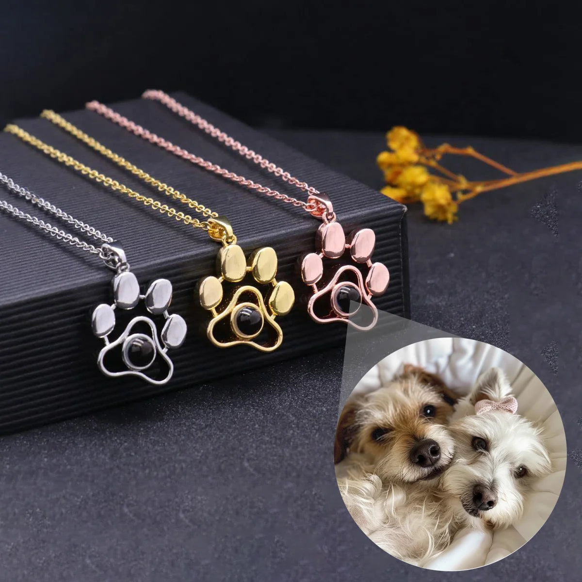 Custom Color Photo Projection Necklace Dog Paw Copper Pendant Titanium Steel Chain 2025 Girlfriend Mom Festival Romantic Gifts