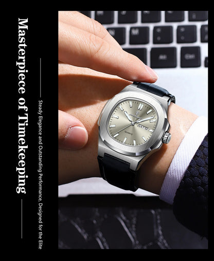 POEDAGAR Top Fashion Men's Quartz Watches Luxury Luminous Waterproof Man Clock Week Date Leather Business Men Watch Reloj Hombre