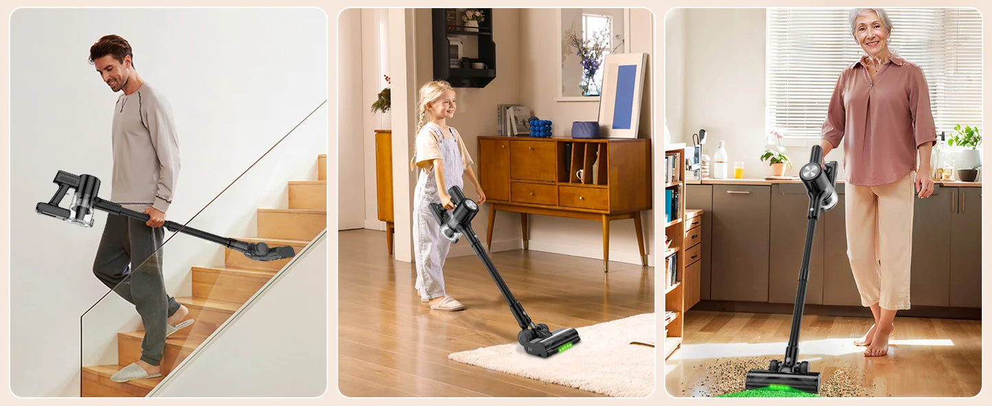 Cordless Vacuum Cleaner, 55Kpa/55min Self-Standing Powerful Stick Lightweight Vacuum Cleaner for Home Pet Hair/Hard Floor/Carpet