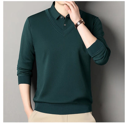 Men's Fleece Lined Sweater Polo Collar Pullover Tops Fashion Business Causal Pullovers Korean Slim Fit Thick Winter Clothes
