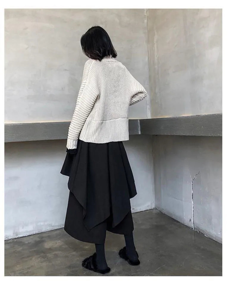 Women Skirts Gothic Irregular Skirts Pants Women High Waist White Black Long Skirts Female Pleated Skirts Culottes Women Clothes