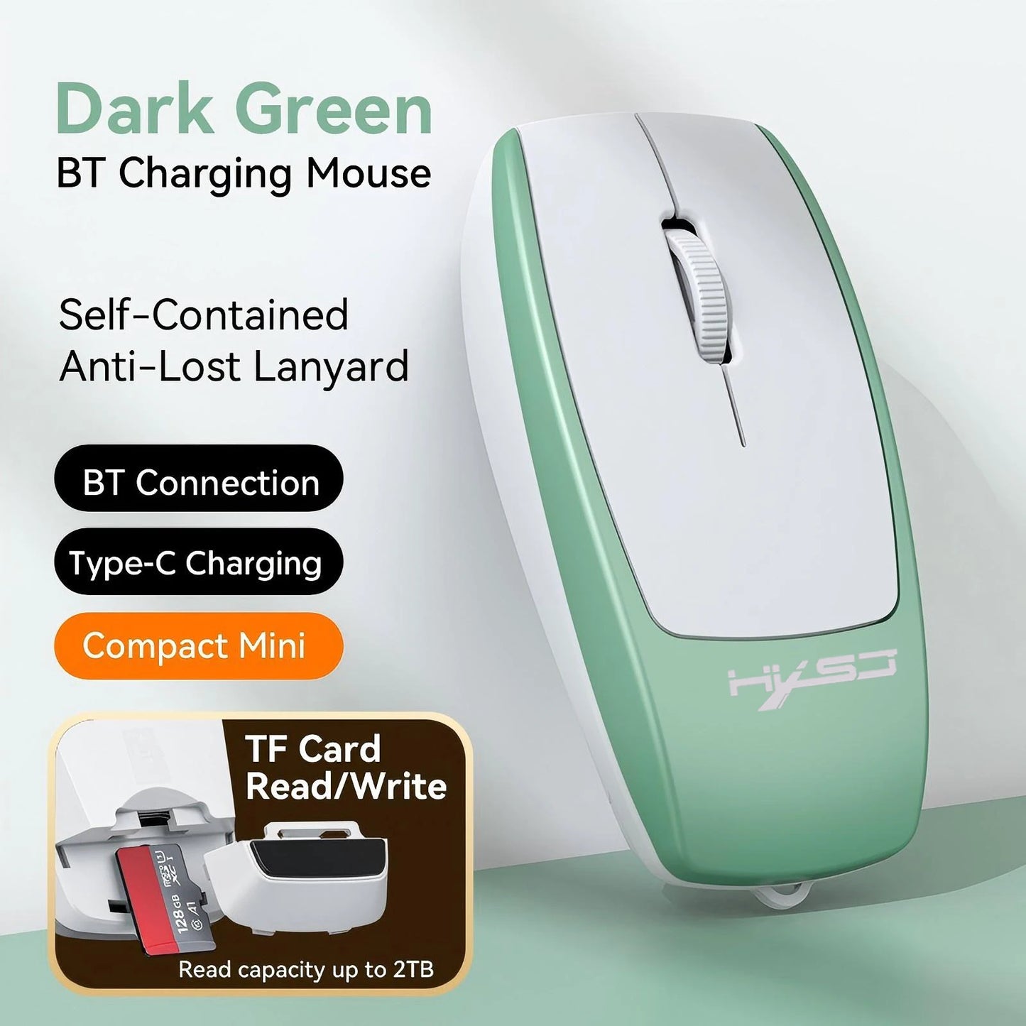 New Arrival HXSJ M109 Mini Wireless Mouse TF Card Reading Function 4D Mute Buttons 120mAh Rechargeable for Laotop Office