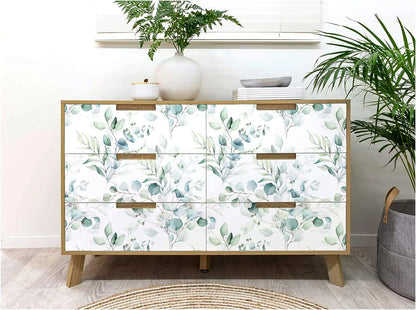 Green Leaves Peel and Stick Wallpaper Green/White Eucalyptus Leaf Floral Self Adhesive Wallpaper Wall Mural Home Nursery Decor
