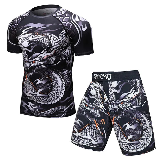 New Men Sports Jiu Jitsu BJJ Suit Gym Fitness Compression Clothes Running Jogging Sport Wear Exercise Workout Rashguard Tights