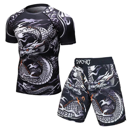New Men Sports Jiu Jitsu BJJ Suit Gym Fitness Compression Clothes Running Jogging Sport Wear Exercise Workout Rashguard Tights