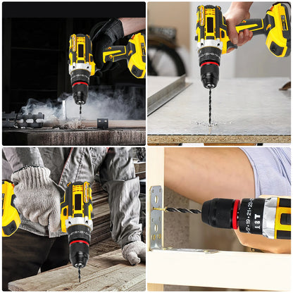 120 piece power tool kit with 21V cordless drill 3/8-inch keyless chuck 25+3 impact clutch maximum torque 45Nm tool kit