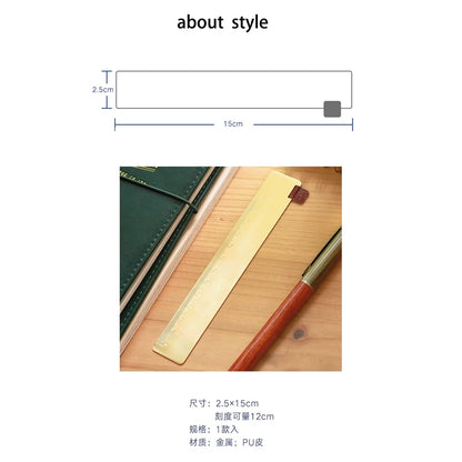 Fromthenon Vintage Art Travel Notebook Brass Bookmark Ruler Copper Number Letter Ruler DIY Accessories