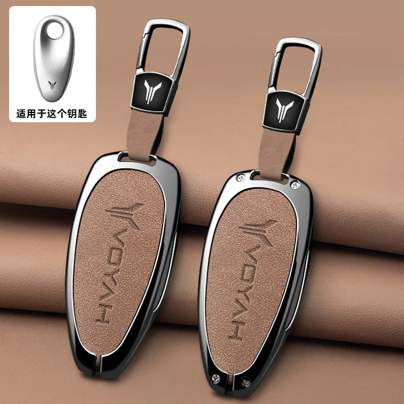 Car Interior Accessories Zinc Alloy Leather Key Case Cover Holder Chain For Voyah Free I-Land Dreamer PHEV Luxury Protective