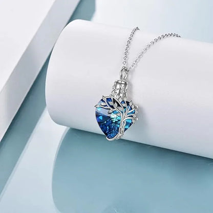 Heart Tree of Life Urn Necklace for Ashes Cremation Jewelry Crystal Memorial Mothers Day