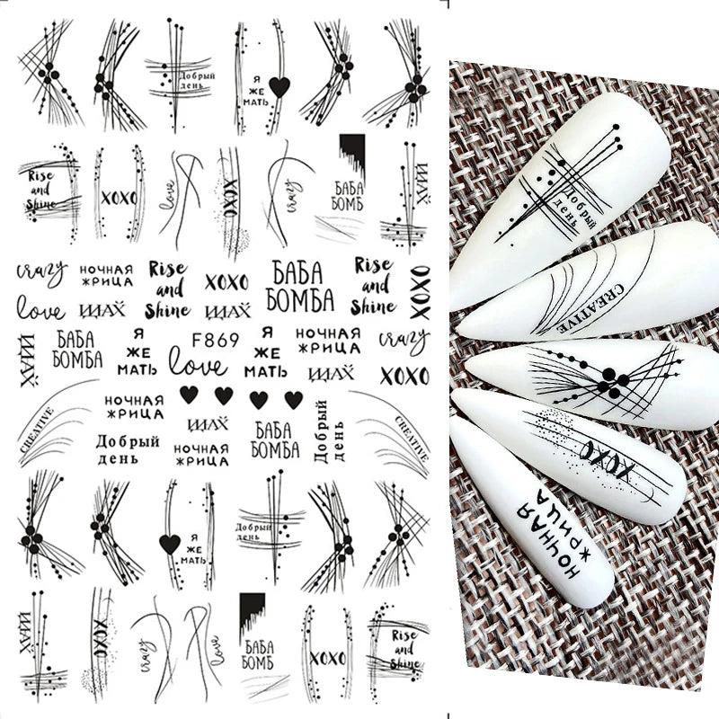 Black and White Love Flowers Line Art 3D Stickers Nail Decals Nail Art Accessories Butterfly Rose Nail Stickers Nail Sliders