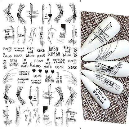 Black and White Love Flowers Line Art 3D Stickers Nail Decals Nail Art Accessories Butterfly Rose Nail Stickers Nail Sliders