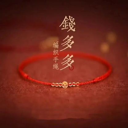 Hand Braided Red Rope Bracelet Copper Lucky Bead Hand Rope Couple Bracelet Simple Buckle Ethnic Original Female Accessory