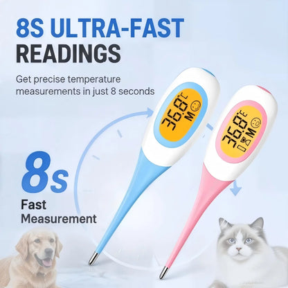 JUSTLANG Dog&Cat Thermometer Pet Fever Detection Large Digital Display Flexible Soft Tip Waterproof Veterinary Supply Animals