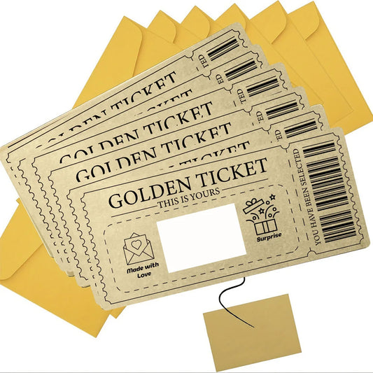 3pcs/set Golden Ticket Scratch Card Scratch-off Travel Ticket Set with Envelopes Surprise Reveal Ticket Gift for Valentine's Day